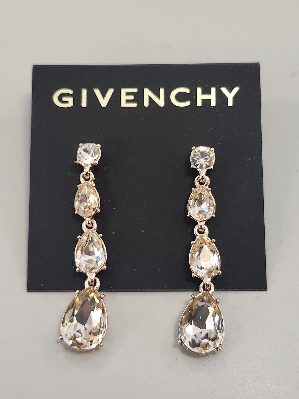 NWT Givenchy Rose-Gold Tone Pink Pear Crystal Drop Earrings
